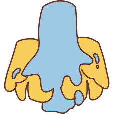 A yellow person's hands with water running over them